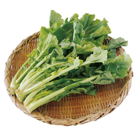 1把の菜花が篭に盛られている写真